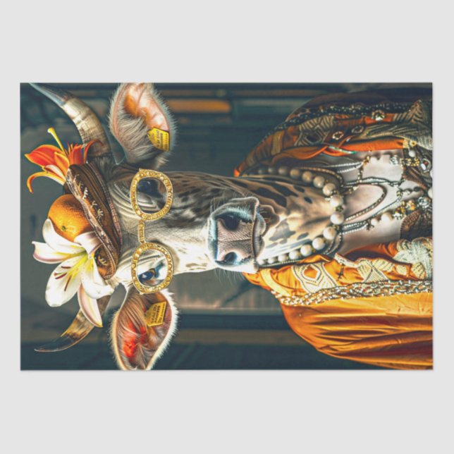 Vintage Moo-gnificent Marigold Cow Decoupage  Tissue Paper (Front)