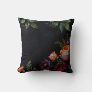 Vintage moody dark floral boho roses throw pillow