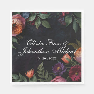 Vintage moody dark floral boho roses Wdding Napkin
