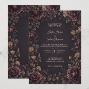 Vintage Moody Flowers Wedding Invitation
