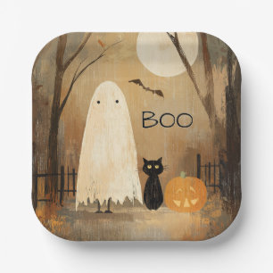 Vintage Moody Ghost & Black Cat Paper Plate