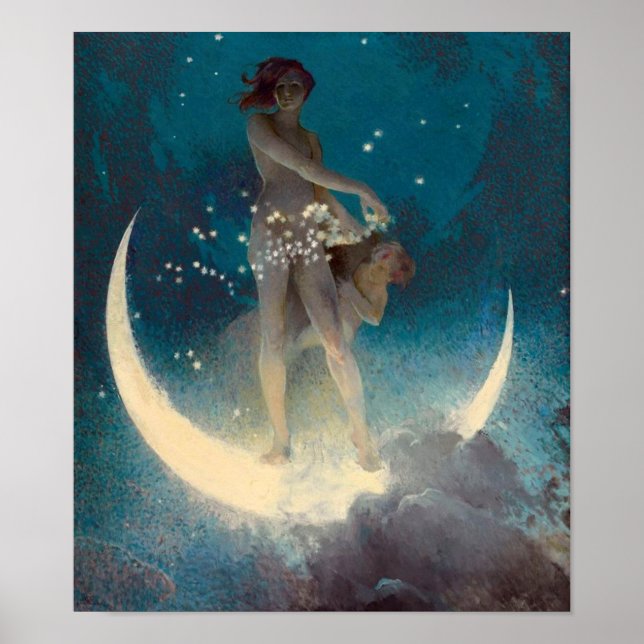 Vintage Moon and Stars Poster (Front)