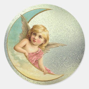 Vintage Moon Angel Classic Round Sticker
