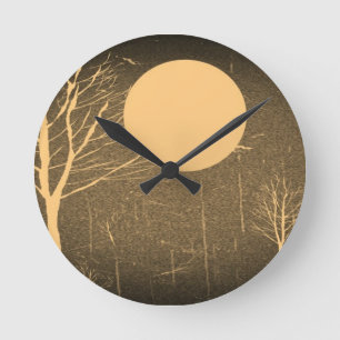 Vintage Moon At Night Fine Art Round Clock