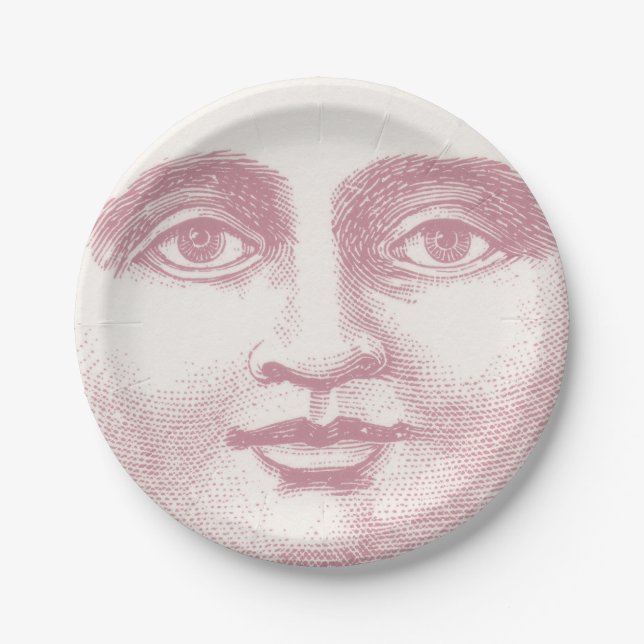 Vintage Moon Face in Pink Paper Plate (Front)