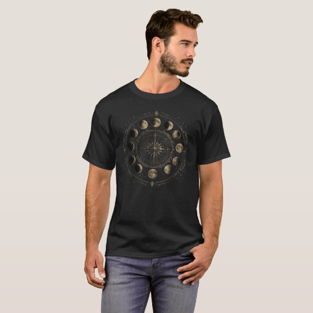 Vintage Moon Phases Compass Celestial T-Shirt  (Front Full)