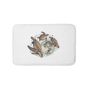 Vintage Moon Sea Turtle Engraving Shirt Design_1 Bath Mat