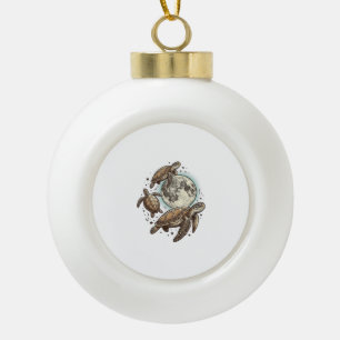 Vintage Moon Sea Turtle Engraving Shirt Design_1 Ceramic Ball Christmas Ornament