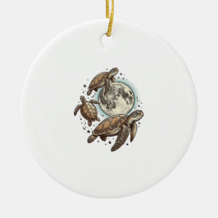 Vintage Moon Sea Turtle Engraving Shirt Design_1 Ceramic Ornament