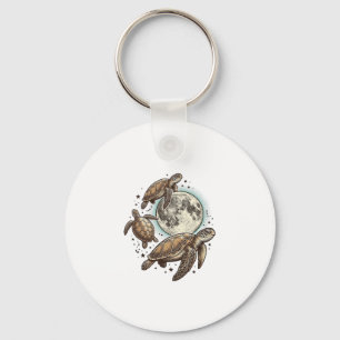 Vintage Moon Sea Turtle Engraving Shirt Design_1 Keychain
