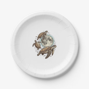 Vintage Moon Sea Turtle Engraving Shirt Design_1 Paper Plate