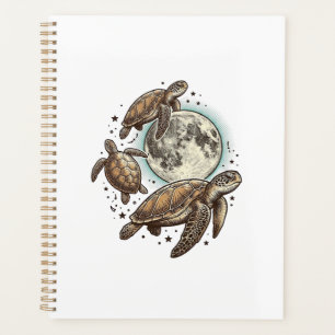 Vintage Moon Sea Turtle Engraving Shirt Design_1 Planner