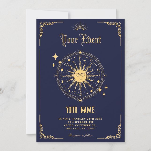 Vintage Moon Sun boho art symbol Invitation (Front)