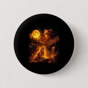 Vintage moonlight animal funny frog howling at the 2 inch round button