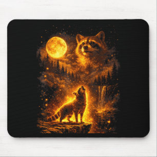 Vintage moonlight animal funny raccoon howling at mouse pad