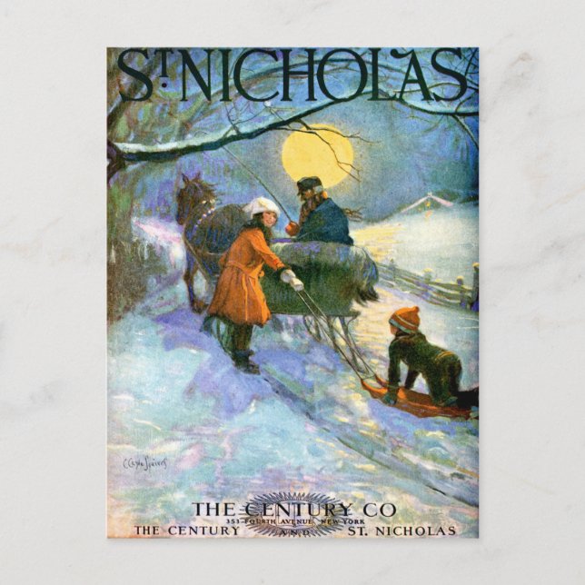 VINTAGE "MOONLIGHT SLEIGHRIDE" COVERART POSTCARD (Front)