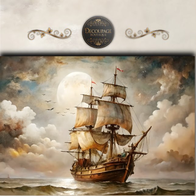 Vintage Moonlit Sailing Ship Decoupage Tissue Paper (Vintage Moonlit Sailing Ship Decoupage Tissue Paper)