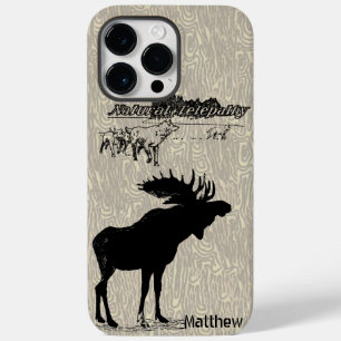 Vintage Moose and Wolf woodgrain iphone case