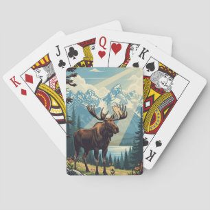 Vintage Moose at Grand Teton National Park Playing Cards