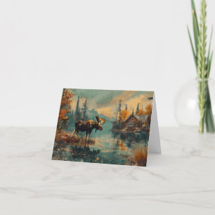 Vintage Moose Lake Cabin Autumn Foliage Blank Note Card