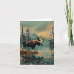 Vintage Moose Lake Cabin Autumn Foliage Vert Blank Note Card