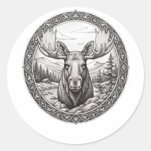 Vintage Moose Medallion Nature Round Sticker