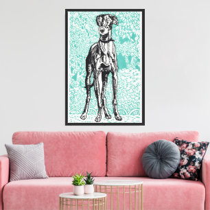 Vintage Moriz Jung Greyhound Art Teal Background Canvas Print