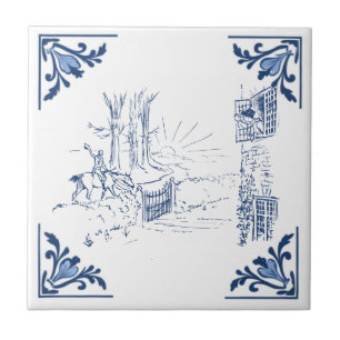 Vintage Morning Send Off Delft Blue and White Tile