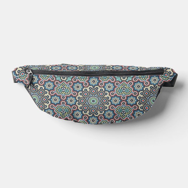 Vintage Moroccan Abstract Blue & Teal Pattern Fanny Pack (Lay Down)