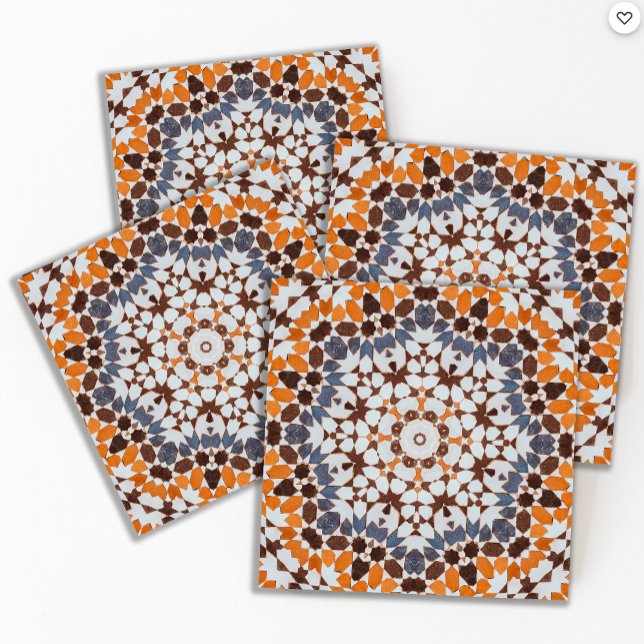 Vintage Moroccan Mosaic Orange Blue Ceramic Tile (Creator Uploaded)