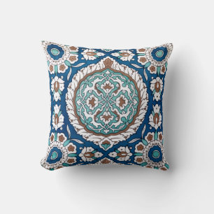 Vintage Moroccan Teal & Blue Floral Pattern Throw Pillow