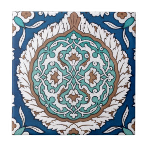 Vintage Moroccan Teal & Blue Floral Pattern Tile