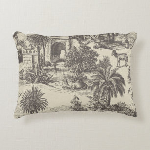 Vintage Moroccan Toile Camel Oasis Palm Tree Accent Pillow