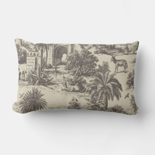 Vintage Moroccan Toile Camel Oasis Palm Tree  Lumbar Pillow