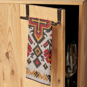 Vintage Moroccan Tribal Orange Floral Pattern Kitchen Towel