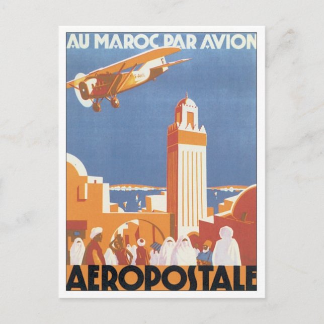 Vintage Morocco Aeropostale Mosque Postcard (Front)