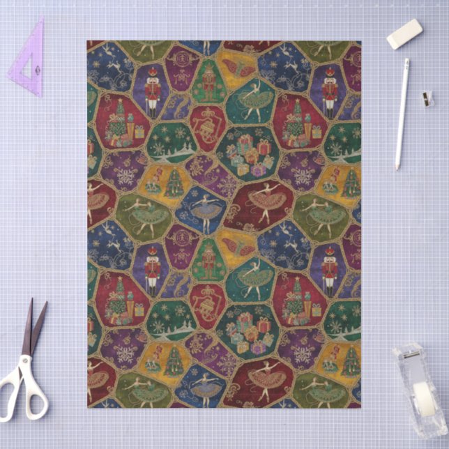 Vintage Mosaic Nutcracker Ballet Festive Custom Tissue Paper (Craft)