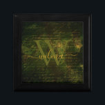 Vintage Moss Green Gold Grunge Script Monogrammed Gift Box<br><div class="desc">Vintage Moss Green Golden Grunge Scripted Gift box with an option to Add monogram and name. it can be a personalized gift for weddings,  anniversaries,  birthdays,  bridal showers,  or engagements.</div>