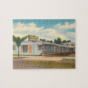 Vintage Motel, Golden West Lodge Hotel with Palms Jigsaw Puzzle