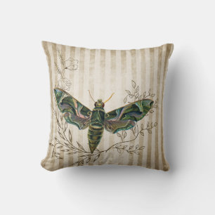 Vintage Moth and Floral Throw Pillow