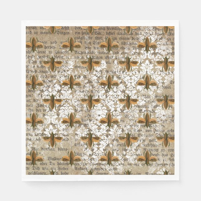 Vintage Moth and Newsprint Collage Napkin (Front)