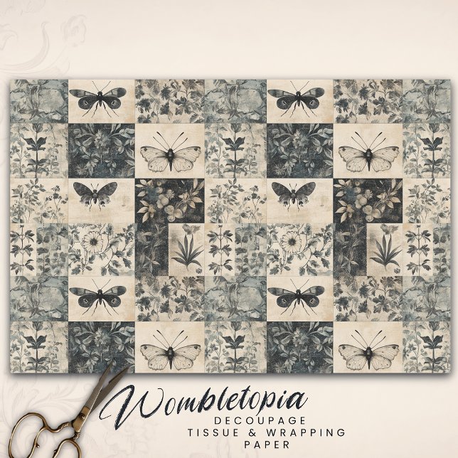 Vintage Moth & Botanical Grunge Halloween Collage Tissue Paper (Creator Uploaded)