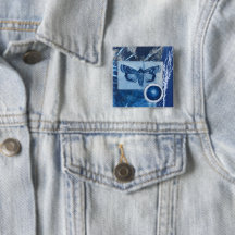Vintage Moth Collage Cyanotype Pinback