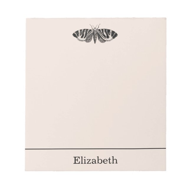 Vintage Moth Illustration Black and Buff Notepad (Front)