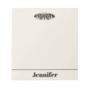 Vintage Moth Illustration Black Beige Personalized Notepad