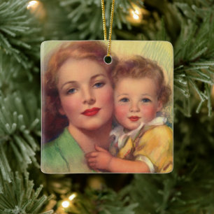 Vintage Mother and Child Family Portrait Ceramic Ornament