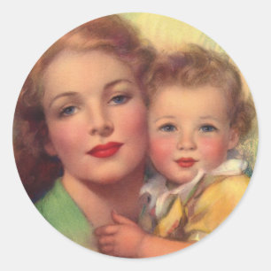 Vintage Mother and Child Family Portrait Classic Round Sticker