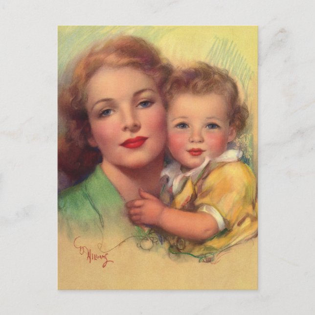 Vintage Mother and Child Family Portrait Postcard (Front)