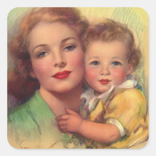 Vintage Mother and Child Family Portrait Square Sticker