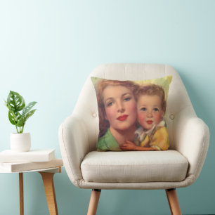 Vintage Mother and Child Family Portrait Throw Pillow